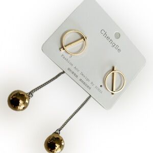 ChengSe Stylish Goldplated Round Spherical Fashion Dangle earrings Set 2.25"